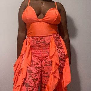 ONE PIECE TRANSPARENT BEACH FLARE W/ FLORAL LACE RUFFLES